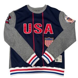 Stall & Dean USA Sweatshirt Mens Large Red White Blue Patriotic Jersey Sports